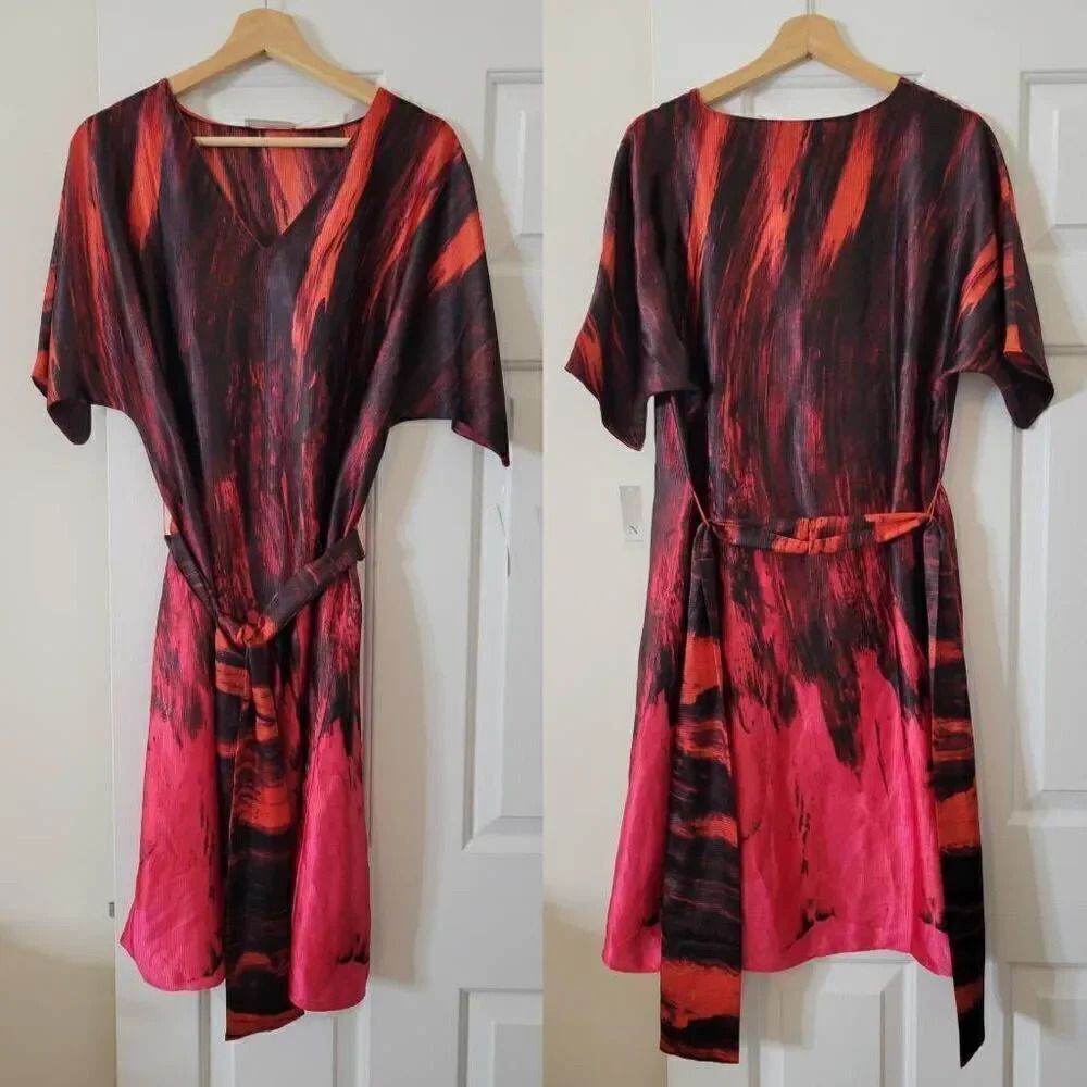 NATORI M Multicolored Ombre' Kimono Sleeve Pull Over Dress With Belt M NWT